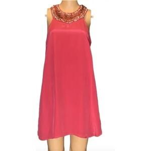 French Connection SILK Mini Dress Pink Sequins Beaded Lined Womens Party SZ 10